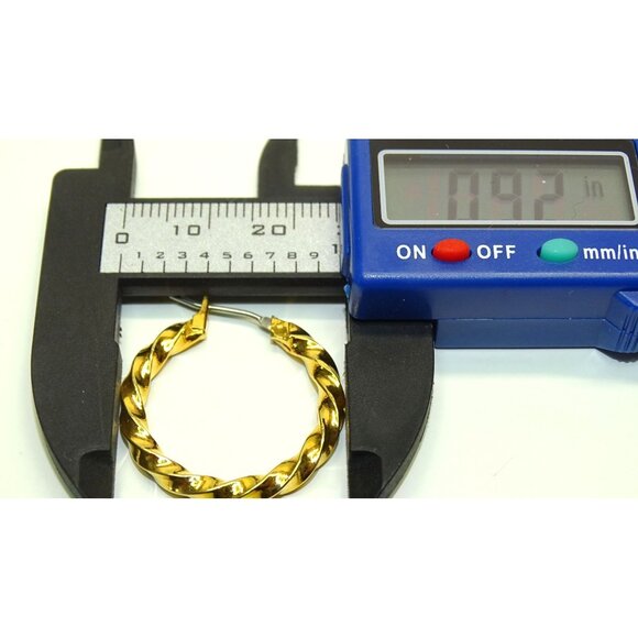 Gold-Tone Twisted Hoop Earrings 0.92" Diameter - Picture 3 of 4